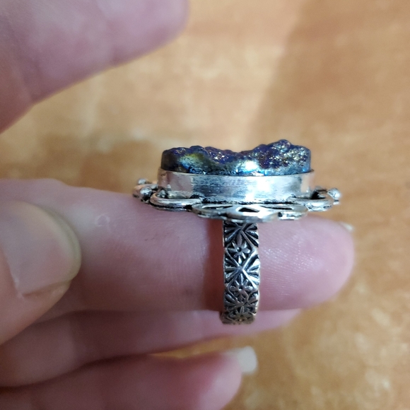 New Titanium Druzy Agate 925 Silver Ring. - Picture 7 of 8